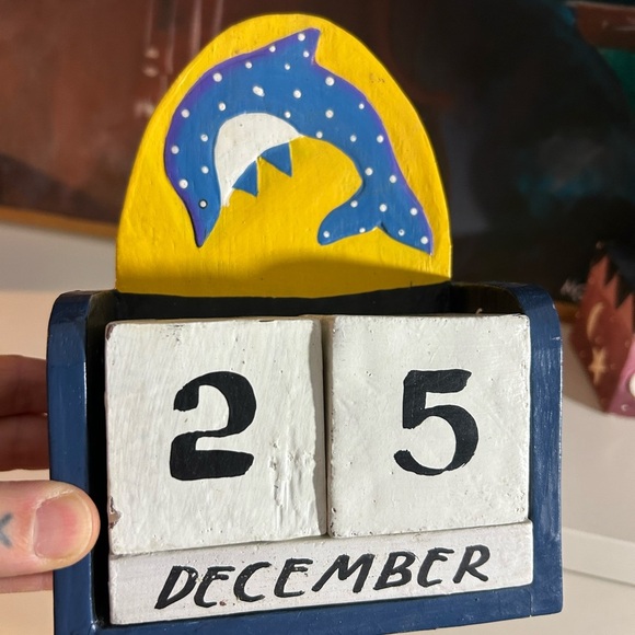 Handmade Wooden Dolphi Perpetual Desk Calendar Movable Blocks Folk Art indinesia - Picture 11 of 11
